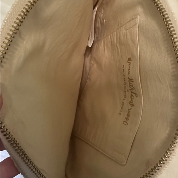 Anthropologie Embroidered Round Beaded Bag with Gold Chain - Picture 4 of 4